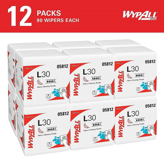 WypAll® L30 Towel 1/4 Fold, White, 12 Packs, 90 Sheets, 05812