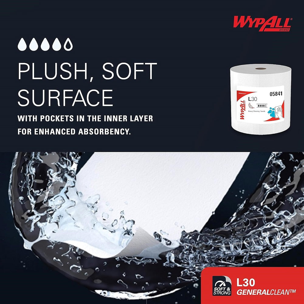WypAll® L30 Towel Jumbo Roll, 1-Ply, White, Sold Individually