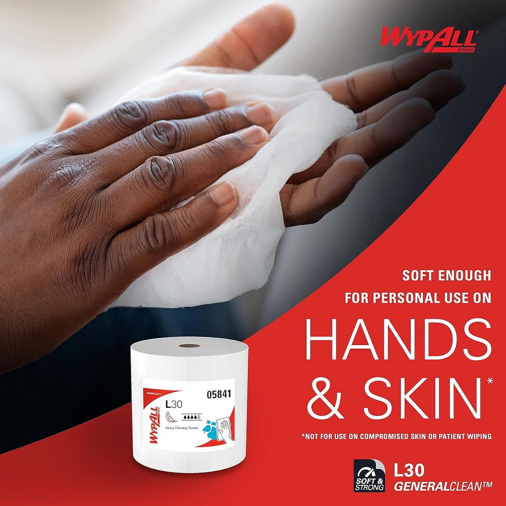 WypAll® L30 Towel Jumbo Roll, 1-Ply, White, Sold Individually