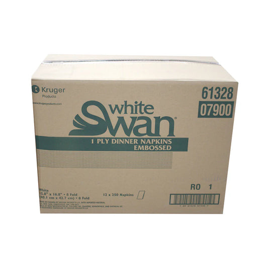 White Swan 1-Ply Dinner Napkins, 1/8 Fold , 3000/case - (07900)