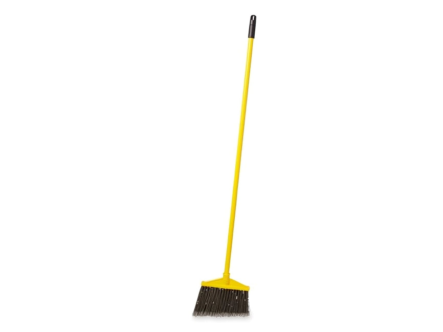 10.5" Angle Broom, Vinyl-Coated Metal Handle, Flagged Polypropylene Fill, Grey 