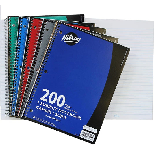 Hilroy Notebooks, 10.5 X 8 Inches, 3 Hole Punched, 200 Pages, Color May Vary (13224)