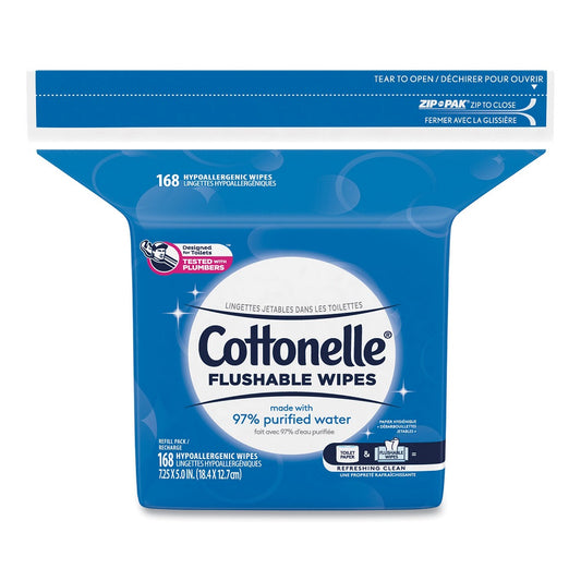 Cottonelle Fresh Care Flushable Cleansing Cloths, 1-Ply, 5 x 7.25, White, 168 ct, 8 Packs, 10358CT