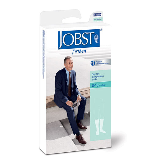 JOBST forMen 8-15 mmHg Knee High Stocking, Closed Toe, White