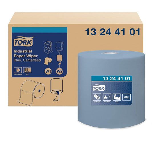 Tork® Advanced Industrial Paper Wiper, 4-Ply, Blue, 375 Wipers/Roll, 2 Rolls/Case, 13244101