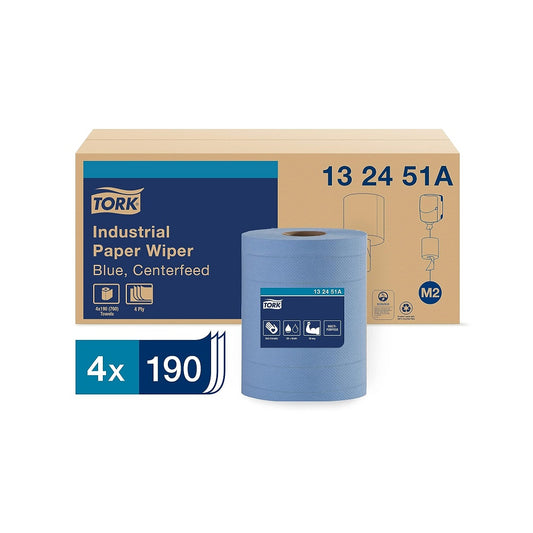 Tork® Industrial Centrefeed Advanced Paper Wiper, 4-Ply, Blue, 132451A