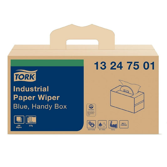 Tork® Industrial Paper Wiper Handy-Box, 4-Ply, Blue, 180 Wipers, 13247501