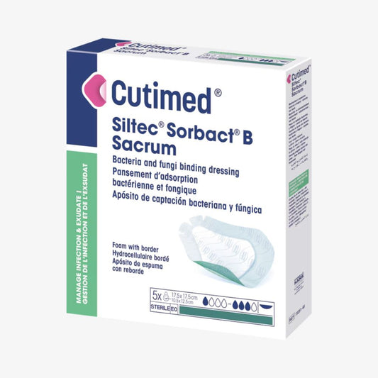 Cutimed Siltec Sorbact B Sacrum - Antimicrobial Sterile Foam Dressing with Silicone Border, Box of 5