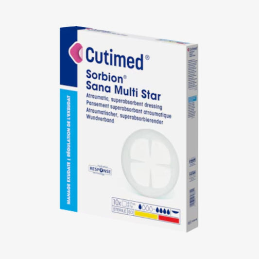 Cutimed Sorbion Sana Multi Star - Super Absorbent Atraumatic Flexible Sterile Dressing, Box of 10