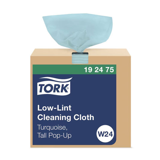 Tork Low-Lint Cleaning Cloth Turquoise, 1 Ply, 100 Wipers/Box, 8 Boxes/Case - W24 192475