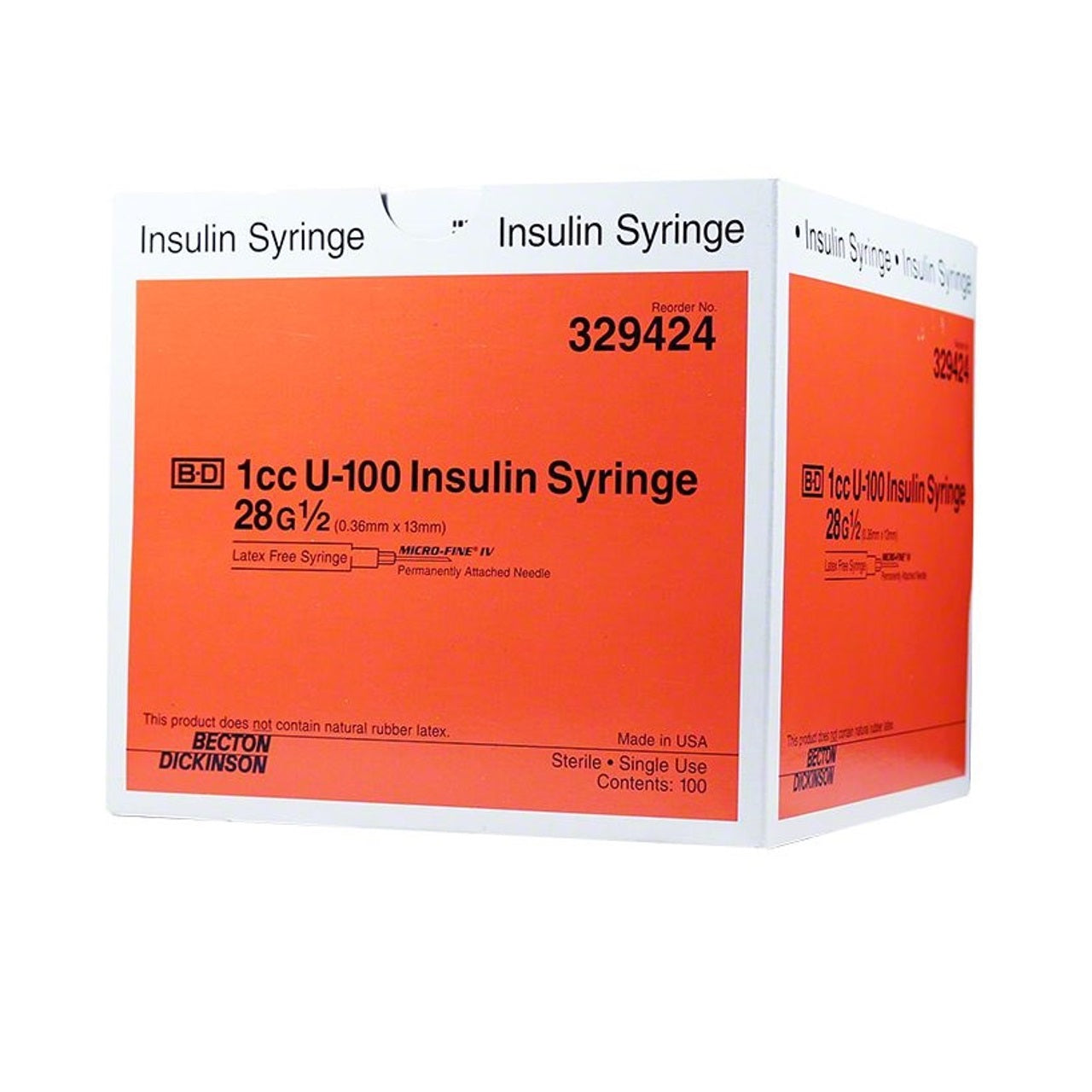 1cc BD Micro-Fine™ IV Insulin Syringe with Needle, 28G x 13mm - Box of 100