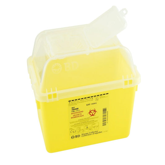 7.6L BD Multi-use Nestable Sharps Collector, Yellow, with Liquid Absorbing Pad, 300440