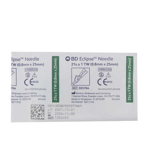 BD ECLIPSE™ STERILE NEEDLES 21G X 1", 305764 - Box of 100