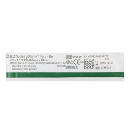 BD SafetyGlide™ Needle 21G x 1 1/2", 305917 - Box of 50