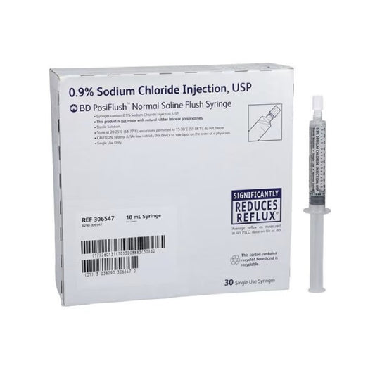 BD PosiFlush Normal Saline Syringe, 10mL - Box of 30, 306547