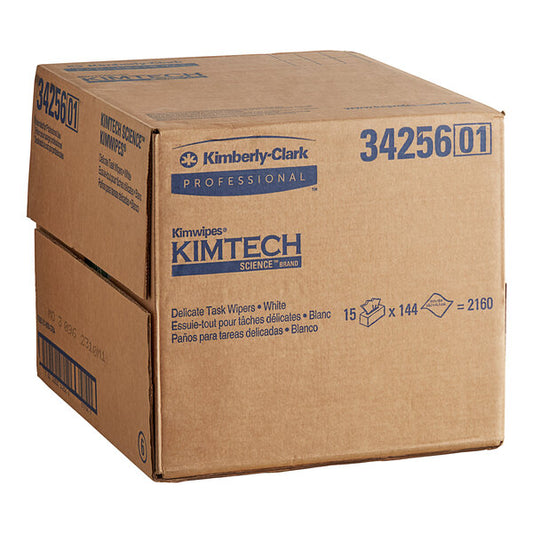 Kimtech® Kimwipes 1-Ply Delicate Task Wipes (34256) - White, 144 Sheets/box, 15 Pop-up Boxes/case, 2,160 Sheets/case
