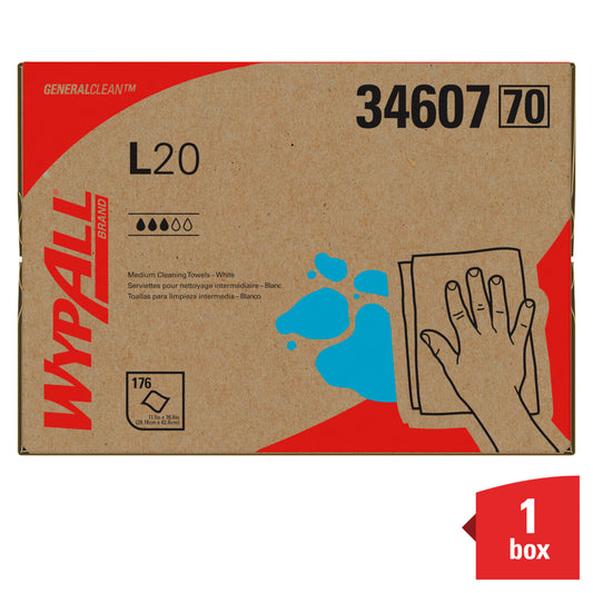 WypAll® General Clean L20 Medium Cleaning Cloths, BRAG Box, White, 4-Ply, 176 Wipes, 34607