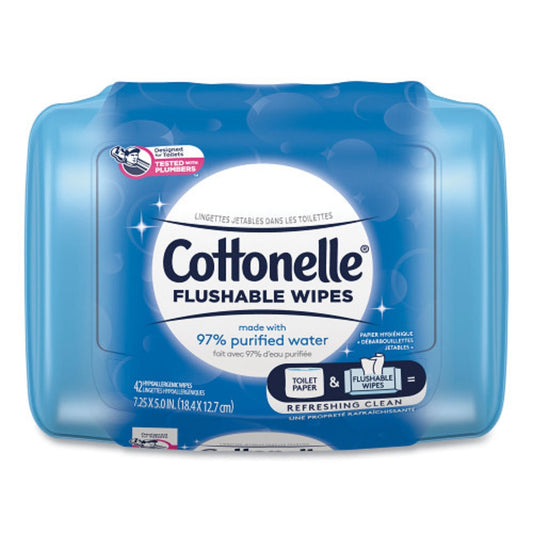 Cottonelle Fresh Care Flushable Cleansing Cloths, 1-Ply, 3.75 x 5.5, White, 42 ct, 36734