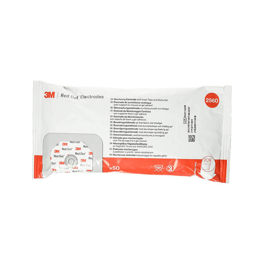 3M Red Dot Electrodes, Foam tape, 1.6 in x 1.36 in (4 cm x 3.5 cm), 10 per strip, 5 strips per bag- 2560