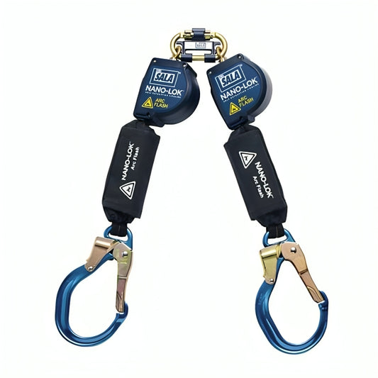  3M™ DBI-SALA® Nano-Lok™ Arc Flash Self-Retracting Lifeline, 3101555, web, Twin-Leg, Quick Connect, Web 8 ft (2.4 m) 
