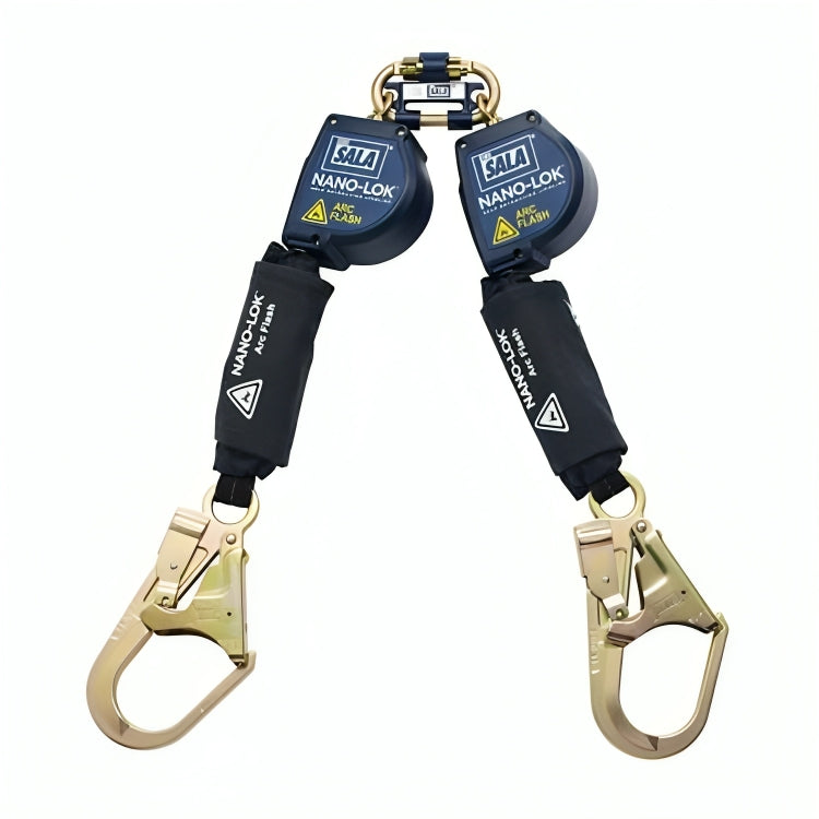  3M™ DBI-SALA® Nano-Lok™ Arc Flash Self Retracting Lifeline, 3101552, web, twin-leg, quick connect, web 8 ft (2.4 m)