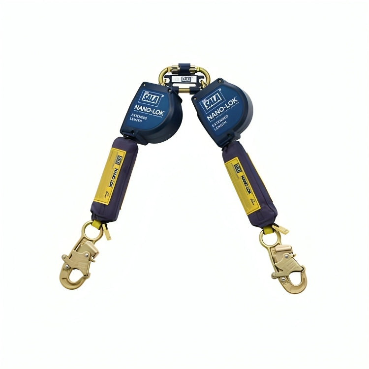 3M™ DBI-SALA® Nano-Lok™ Extended Length Twin-Leg Self Retracting Lifeline, 3101628, web, Quick Connect, 10 ft (3 m) web