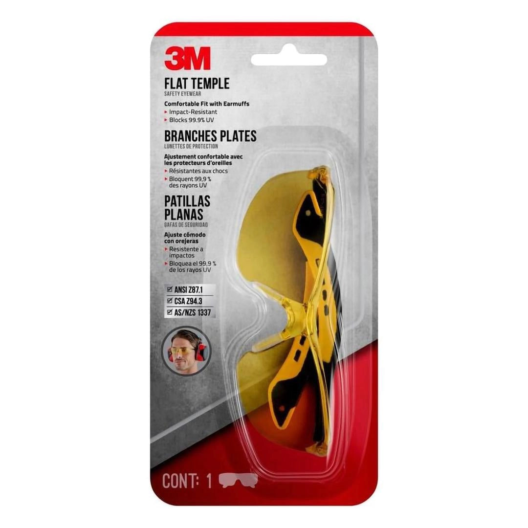 3M™ Flat Temple Safety Eyewear 47013H1-DC, Black & Yellow Frame, Amber Lens - 6 Per Case