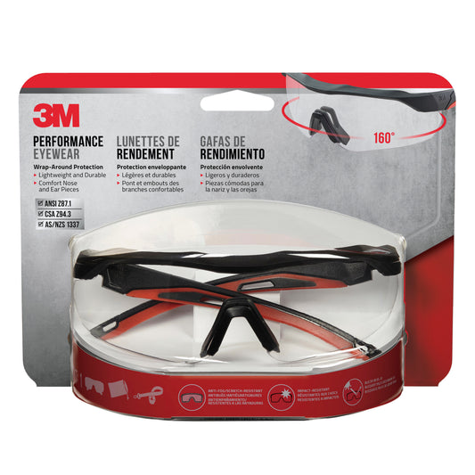 3M™ Performance Eyewear 47090H1-DC, Black & Red Frame, Clear Anti-fog Lens - 4 Per Case