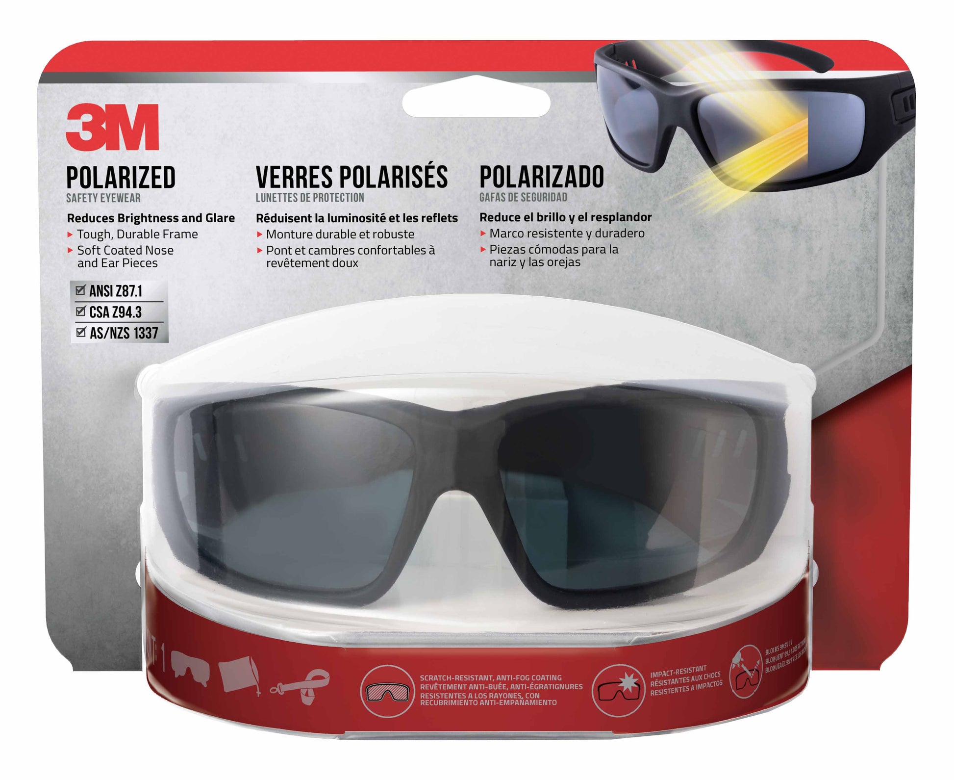 3M™ Polarized Safety Eyewear 90214-HZ4-NA, Black Frame, Anti-fog/Scratch-Resistant Lens - 4 Per Case