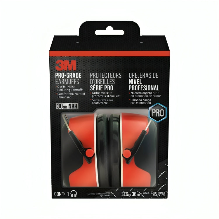 3M™ Pro-Grade Earmuffs, 30 DB NRR, Black/Red - 4 Per Case