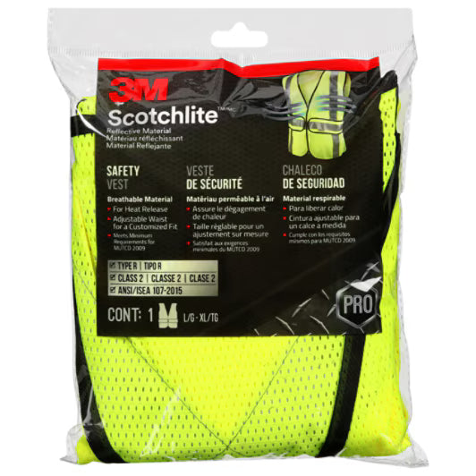 3M™ Scotchlite™ Reflective Material Safety Vest 94617-80030-PS, Breathable, Hi-Viz Yellow, Large/X-Large - 5 Per Case