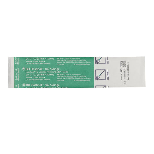 3 mL, BD Luer-Lok™ Syringe with attached needle, 21G x 1.5", 309577