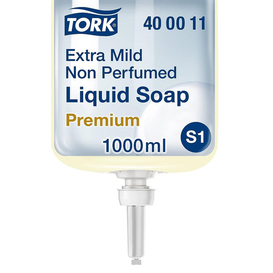 Tork Extra Mild Non Perfumed Liquid Soap, S1 system, White, 1 Litre, 400011