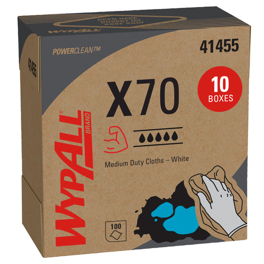 WypAll® X70 Cloth Pop-Up Box, White, 10 Boxes, 100 Sheets, 41455