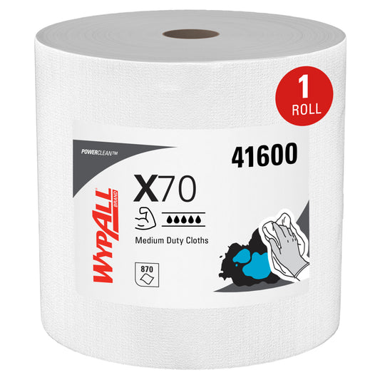 WypAll® X70 Cloth Jumbo Roll, White, 1 Roll, 870 Sheets, 41600