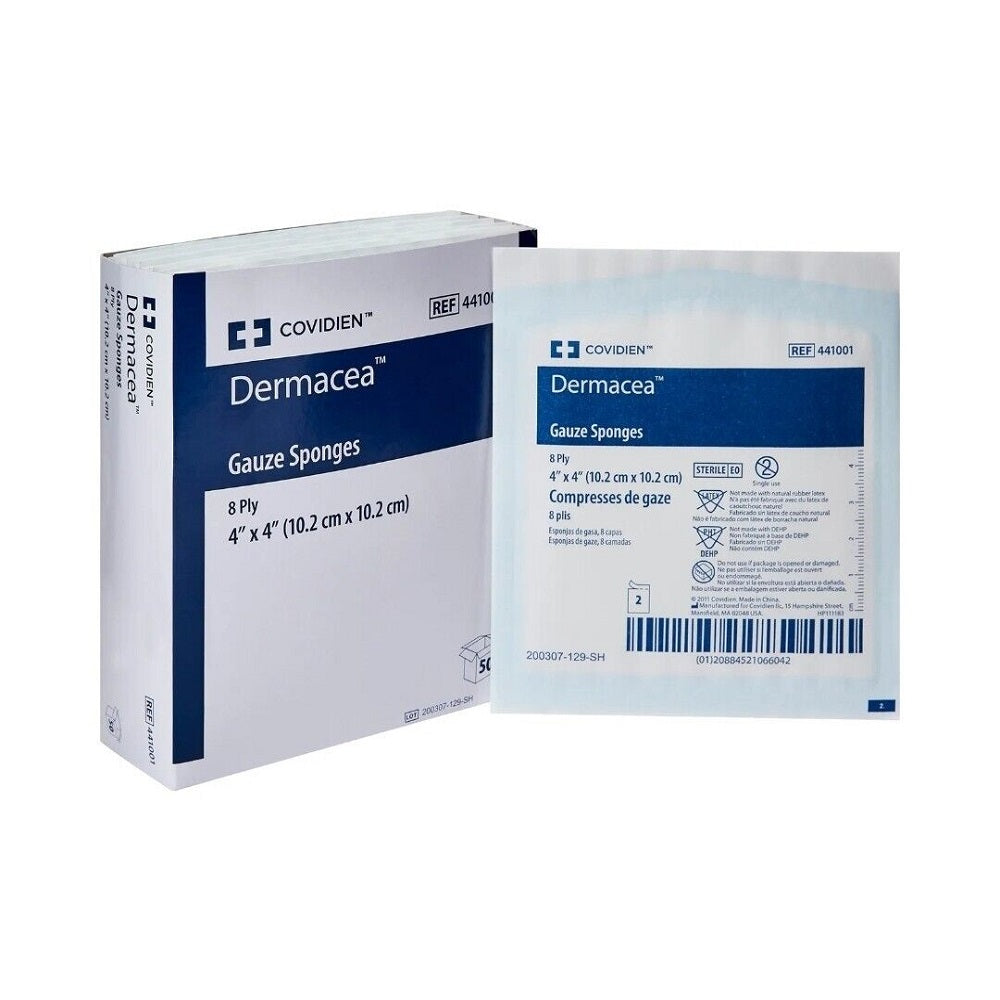 Dermacea™ Gauze Sponges, 4 in. x 4 in., 8-Ply, Sterile- 441001, Box of ...