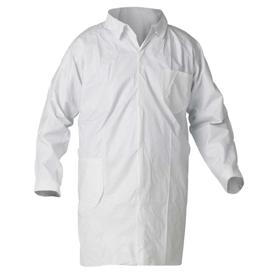 KleenGuard A40 Liquid & Particle Protection Lab Coats, 4-Snap Closure, Open Wrists, White, Medium, Case of 30, 44452