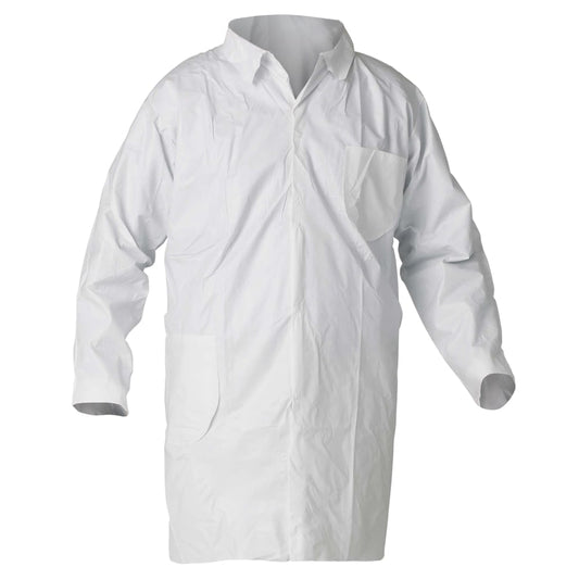 KleenGuard A40 Liquid &amp; Particle Protection Lab Coats, 4-Snap Closure, Open Wrists, White, XL, Case of 30, 44454
