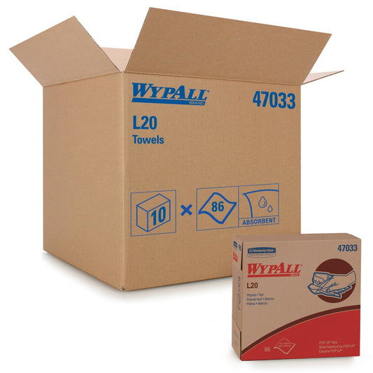 Wypall Pop-Up Box Wipers, L20, 9.1" x 16.8", Brown, 47033