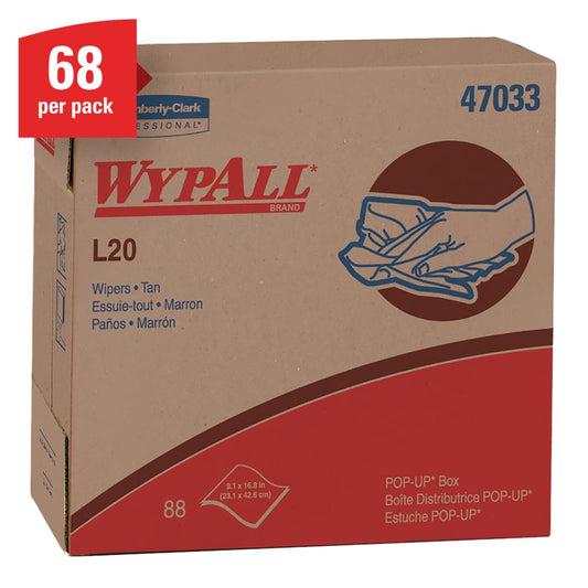Wypall Pop-Up Box Wipers, L20, 9.1" x 16.8", Brown, 47033
