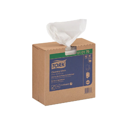 Tork® Cleaning Cloth In Pop-Up Box, 1-Ply, White, 100 Cloths/Box, 8.3 in, 510176