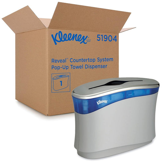Kleenex® Reveal Countertop System, Hand Towel Dispenser, Stainless Steel W/ Blue Accent, 51904