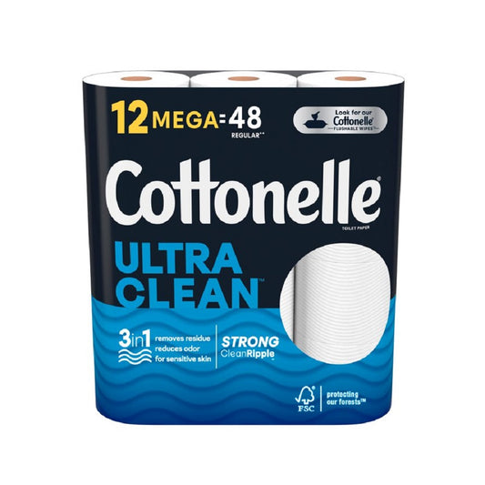 Cottonelle Ultra Clean, 12 Packs, 9.7 x 10.2 cm, White, 54151