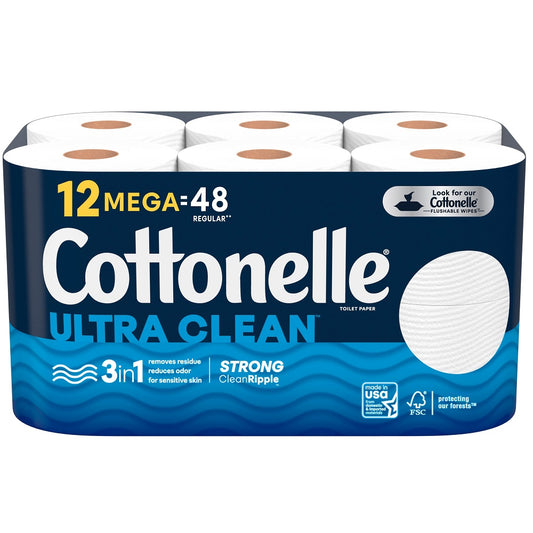 Cottonelle Ultra Clean, 12 Packs, 9.7 x 10.2 cm, White, 54151
