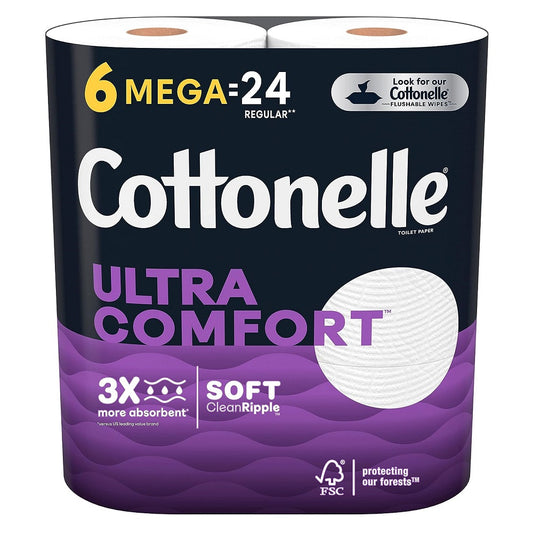 Cottonelle Ultra Comfort Soft Toilet Paper, 6 Mega Rolls, 5.13X10.26X11.46, 54167