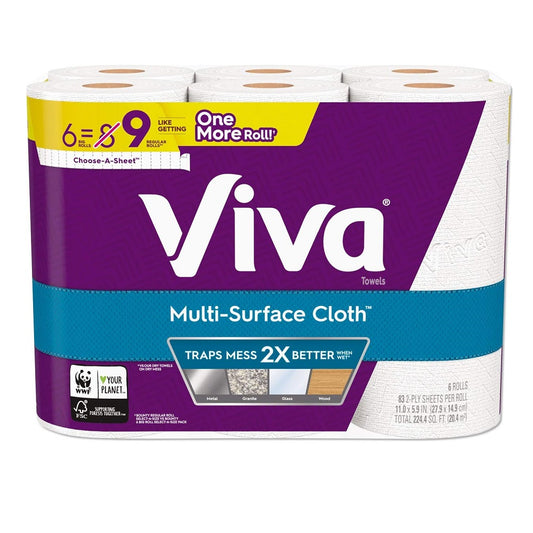 Viva® Multi-Surface Cloth, 6 Rolls, 83 Sheets, 54957