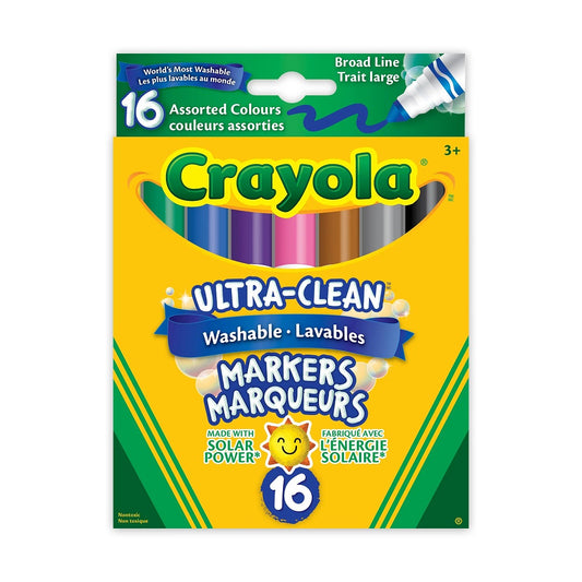 Crayola Ultra-Clean Washable Broad Line Markers, 16 Count, Assorted Colours