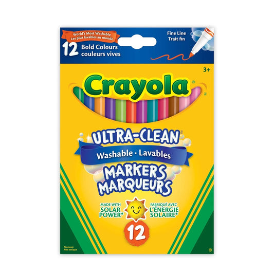 Crayola Ultra-Clean Washable Fine Line Markers, 12 Count, Bold Colours