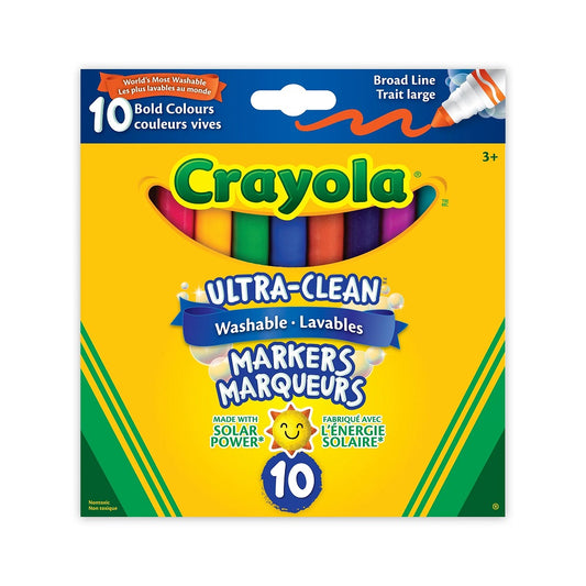 Crayola Ultra-Clean Washable Broad Line Markers, Bold Colours, 10 Count