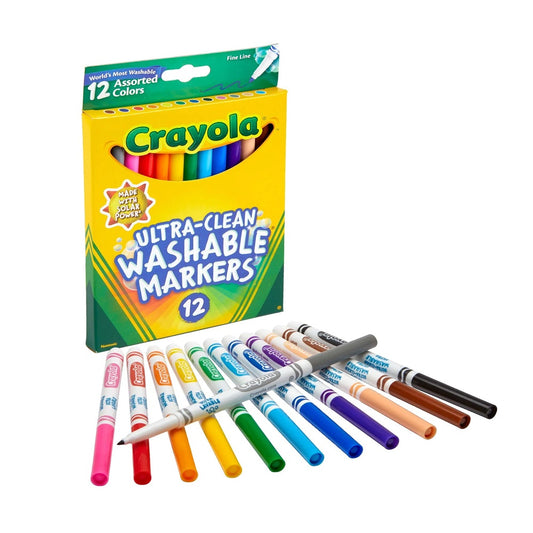 Crayola Ultra-Clean Washable Fine Line Markers, 12 Count, Classic Colours